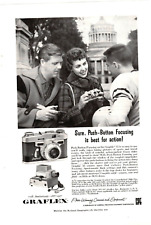 1957 Print Ad Graflex Graphic 35 Camera Push Button Focusing Football Fan Player picture
