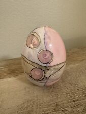 Frederick Frances Abstract Art Egg Ornament 1985 Signed Porcelain Pinks Easter picture