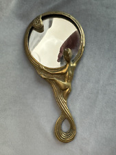 Antique/Vintage Art Nouveau Heavy Brass Handheld Vanity Mirror picture