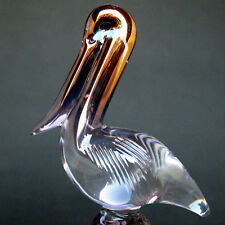 Pelican Figurine of Hand Blown Glass Amethyst 24K Gold picture