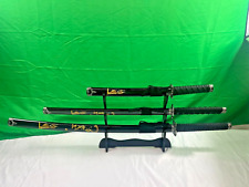 3pc Japanese Samurai Katana Sword Set w/ Stand Blade Weapon Collection Decor New picture