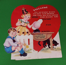 Vintage Valentine Heart Fortune Black Cat Mechanical Card picture