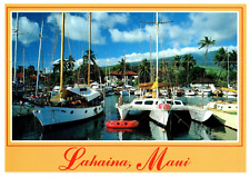 Postcard View Yacht Harbor Old Lahaina Town Whaling Port 1840-60s Maui HI Hawaii picture