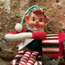 Vintage Christmas Pixie Elf Knee Hugger Stripes Red White Green Long Nose Legs picture
