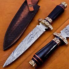 Custom Handmade Damascus Steel Hunting Dagger With Sheath & Buffalo Horn Handle picture