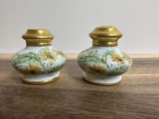 Antique Porcelain Salt & Pepper Shakers w/ Painted Yellow Flowers Signed picture