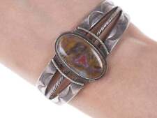 c1930's Navajo Petrified wood heavy stamped Silver cuff bracelet picture