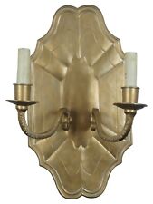 Vintage French Inspired Brass Two Light Candle Wall Sconce Scalloped Gold 18
