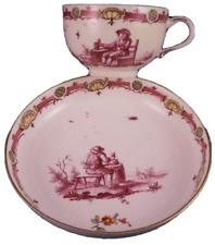 Antique 18thC Hoechst Porcelain Puce Scene Cup & Saucer Scenic Porzellan Tasse A picture