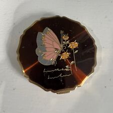 Vintage Stratton Compact Made in England Butterfly Themed Powder Hand Engraved picture