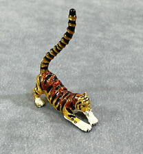 Vintage Tiger Figurine Desk Art Trinket Small Jeweled Dense Metal picture