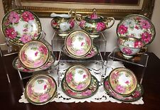 15 PC HAND PAINTED SETO JAPANESE PORCELAIN FLORAL GOLD ENCRUSTED BEADED TEA SET picture