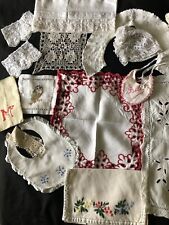 Job Lot 15 Antique French Baby Bibs Baby Bonnet Lace Fripperies Trims c1900s picture