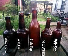Lot Of 5 Amber And Black Whiskey Wine and Beer Bottles Earlly 1800 To Late 1800s picture
