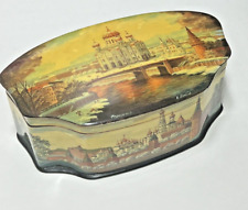 Large Russian Fedoskino Pegockuho Lacquer Box Church River Bridge aritist signed picture