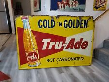 c.1960 Original Vintage Tru-Ade Orange Soda Sign Metal HUGE Cold N Golden RARE picture