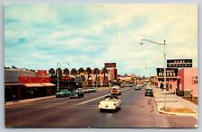 Vintage Postcard AZ Tempe Street Scene 50s Convertable Shops Hotel Chrome ~13507 picture