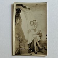 Vintage RPPC Real Photograph Postcard Beautiful Affectionate Couple Waterfall picture