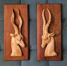 1950s Antique African Impala Plaques World Gift Company Setof2 Animal Home Decor picture