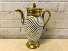 Antique 19th Century Old Paris Deroche Porcelain Gold & White Coffee Pot picture