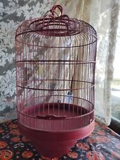 Vintage Antique Wooden Bird Cage Chinese Red Bamboo Tall  picture