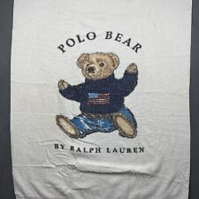 Ralph Lauren Towel White Vintage Polo Bear Flag Sweater 35x60 90s Beach Swim USA picture