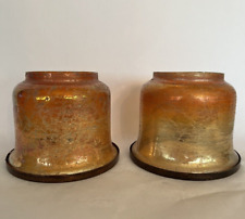Vintage Iridescent Orange Lamp Shades Pair Excellent Used Condition  U460 picture