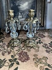 Pair Antique Hollywood Regency Style Ornate Gold cast Brass Candlestick Holders picture
