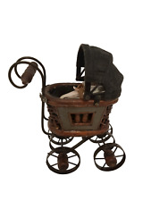 Vintage Baby Doll Stroller Wooden Iron Carriage Buggy With Baby decor Only picture