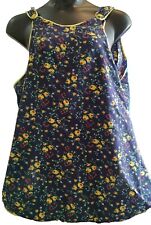 Vintage Cobbler Smock Apron Handmade Navy Blue W) Yellow Roses 1960's  picture
