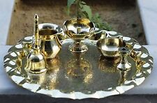 Brass Pooja Thali Set with Floral Embossed Design, Religious DIa - 10.1