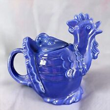 RED WING Pottery Cobalt Blue Hen Chicken Teapot Carafe USA Made Ceramic Vintage picture