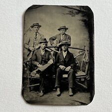 Antique Tintype Photograph Handsome Dapper Young Men Great Attire Boater Hat picture