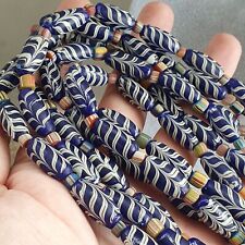 Vintage Venerano ART Fancy Feather Beads 20x9.5MM Blue GLASS BEADS Necklace picture