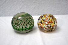 2 Round Vintage Colorful Art Glass Paperweights Millifiore picture