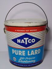 Vintage 1950s TIN LITHO NATCO GRAPHIC TIN 4 POUND LARD CAN CHICAGO MADE IN USA picture