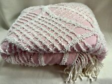 Vintage Estate Item, Pink And White Full/Double Bedspread With Fringe ￼ picture