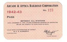 Arcade & Attica Railroad Pass 1942-1943 Unused picture