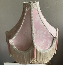 Victorian Style Pale Pink floral plant Brocade Fabric & Fringe Lampshade vintage picture