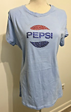 *NEW* Pepsi Cola Womens Shirt Light Blue With Rhinestone Jeweled Pepsi Emblem picture
