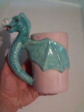 Original Art Pottery Mug Maleficent Dragon I Got My Wings Back Pink Green OOAK picture