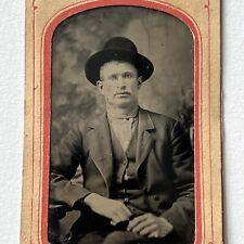 Antique Tintype Photograph Handsome Young Man Ruffian Cowboy Hat Wild West picture
