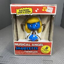 Vintage Smurfette Musical Angel Hanging Ornament Lights Up Plays Music Twinkles picture