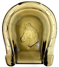 Vintage 1980's Avon Horse Lucky Horseshoe Amber Brown Glass Soap Dish picture