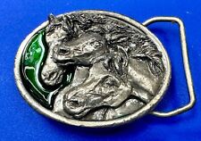Three Horses Head - Green Colored Vintage 1984 A-143 BERGAMOT Belt Buckle picture