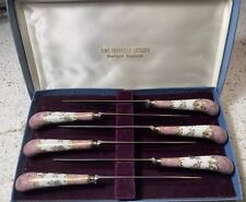 Vintage FINE SHEFFIELD CUTLERY Knives Set of 6 Porcelain Handles w/BOX 8.5 Inch picture
