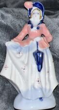 Vintage Occupied Japan Figurine Blue Willow Lady Umbrella Victorian 1940’s. picture