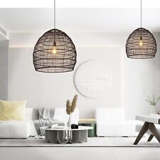 Woven Pendant Light Wicker Chandelier Lamp Shape Handmade Hanging Ceiling US picture