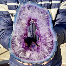7.1LB Large Natural Amethyst Cave Crystal Slice Crescent shaped Hand Cut Repai picture