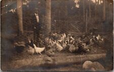 RPPC Man Standing Among A Flock of Chickens c1908 Vintage Postcard picture